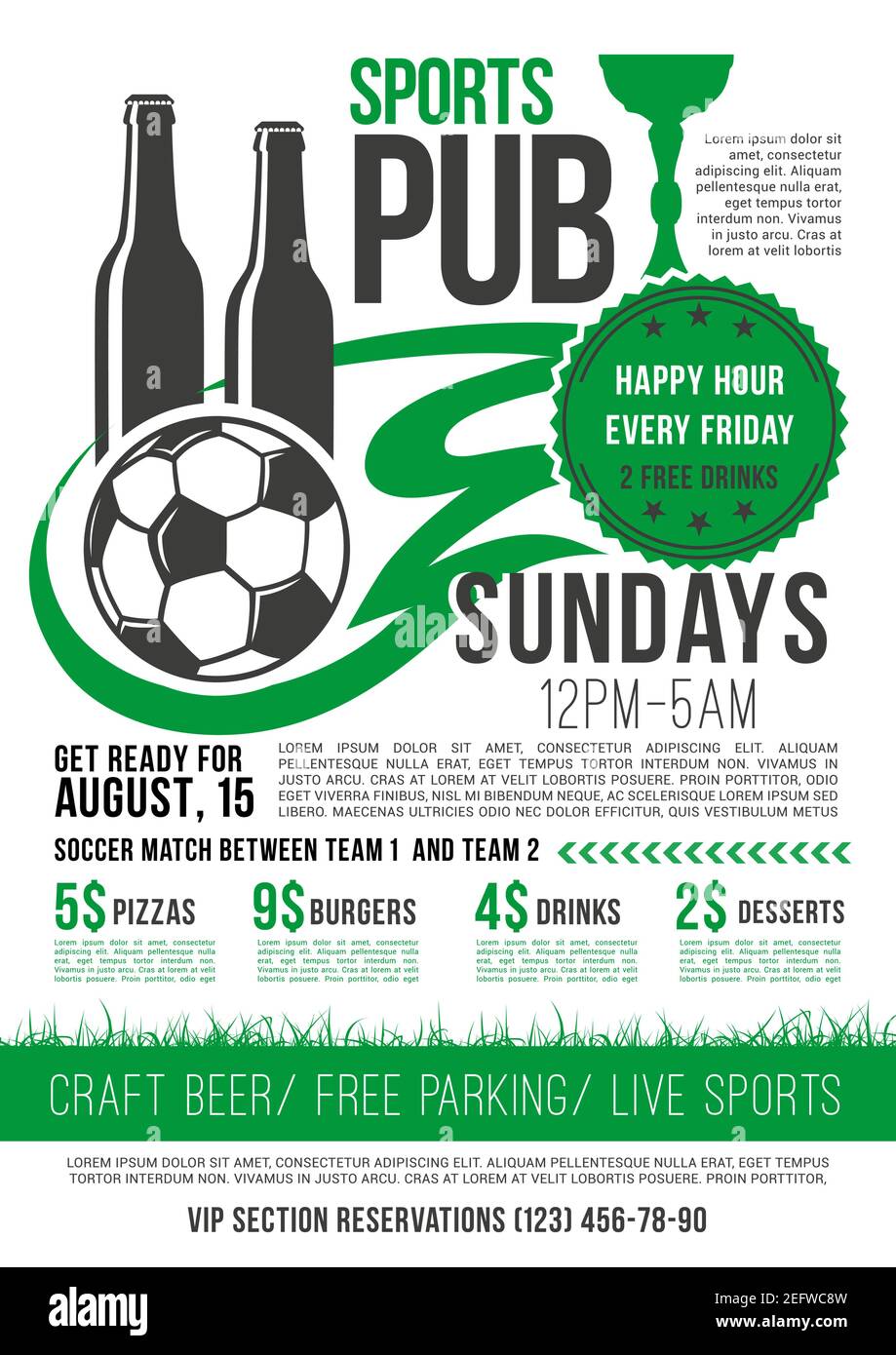 Soccer sports bar menu template for football championship happy hour