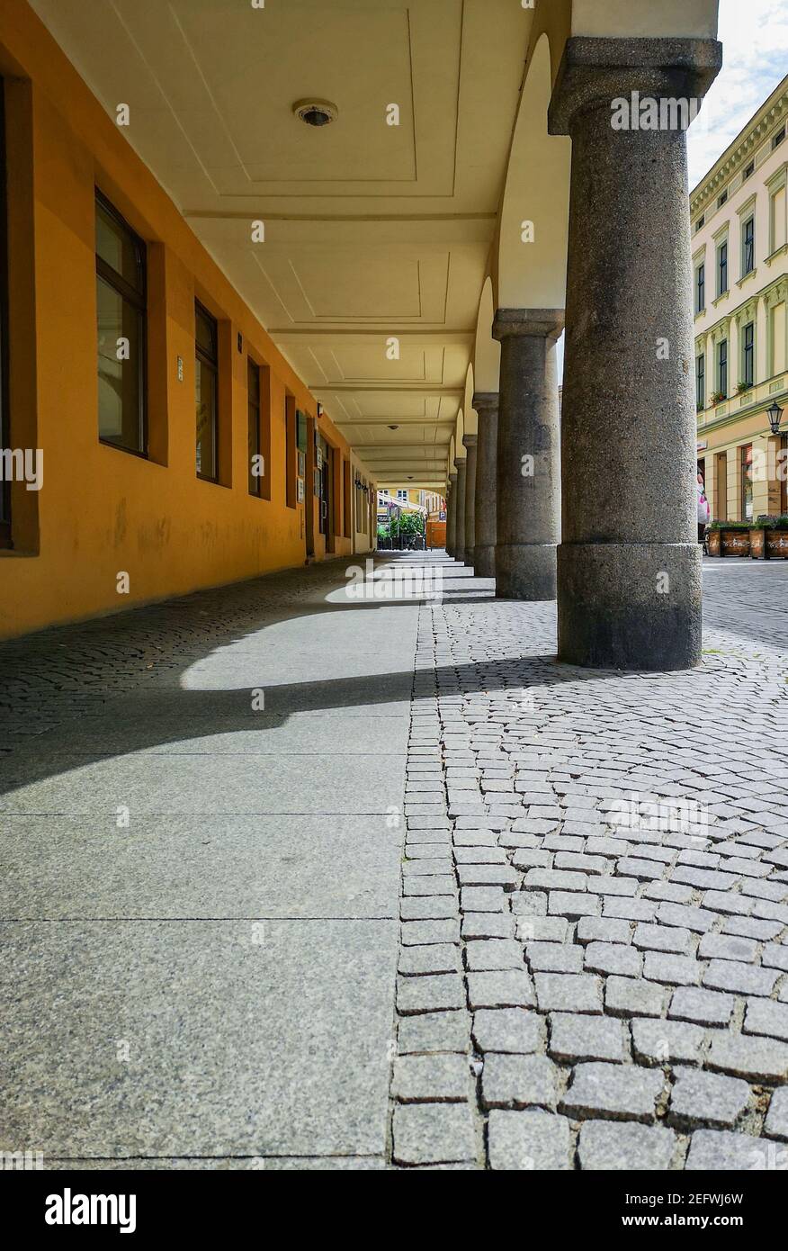 Zielona Gora Poland 8 June 2019 Concrete arcs and pillars with sun lights and shadows Stock Photo