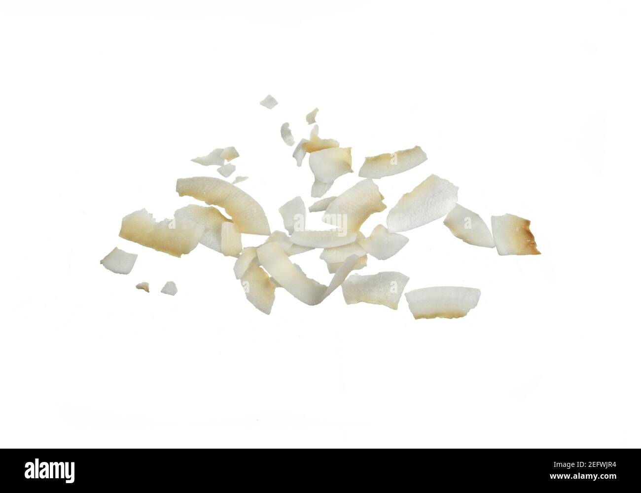 Coconut's chips, isolated on white background. Coconut flakes on white