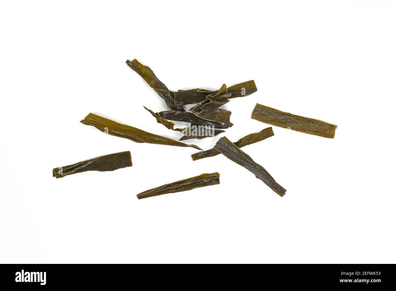 Dried kombu seaweed Japanese dry kelp isolated on white background