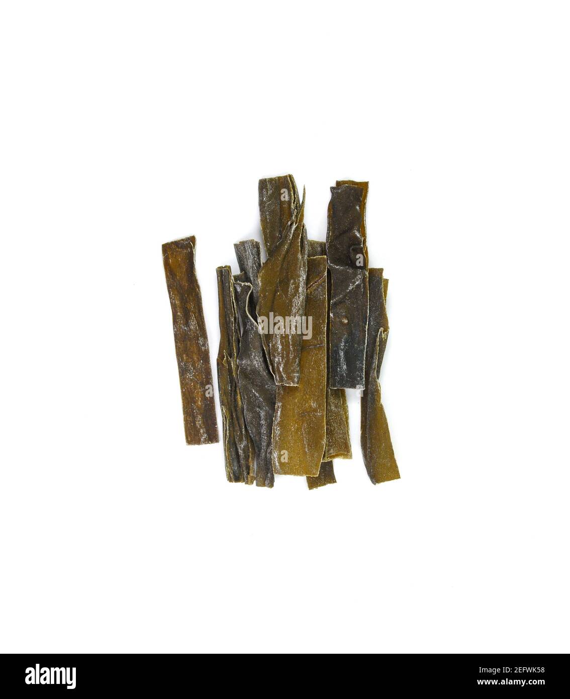 Dried kombu seaweed Japanese dry kelp isolated on white background