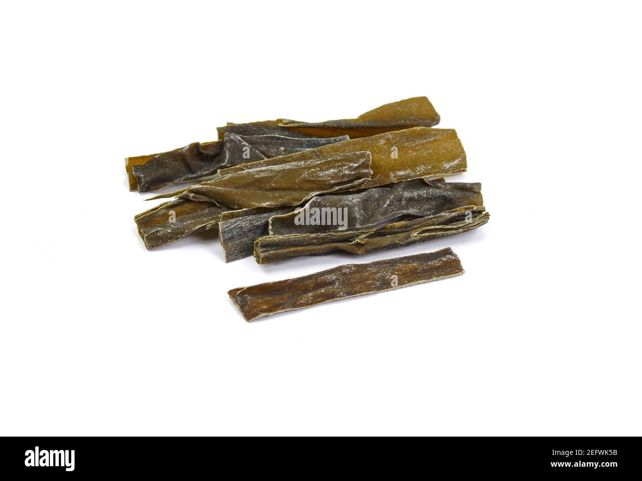 Dried kombu seaweed Japanese dry kelp isolated on white background