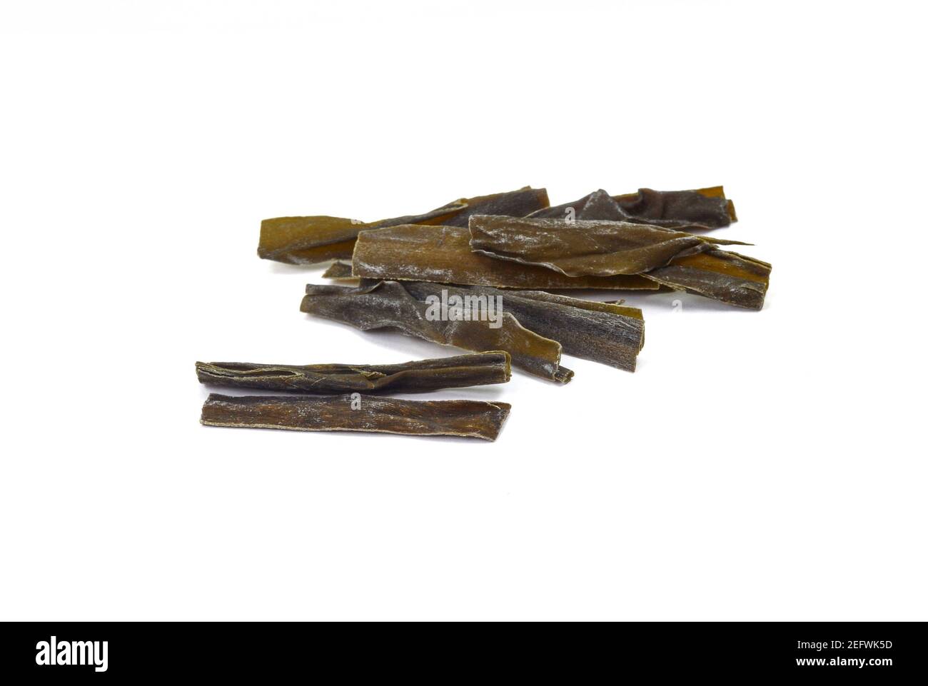 Dried kombu seaweed Japanese dry kelp isolated on white background