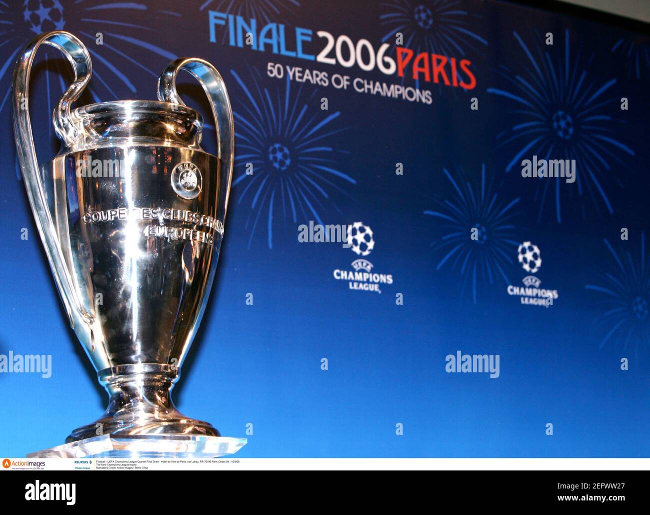 Football Uefa Champions League Quarter Final Draw Hotel De Ville De Paris Rue Lobau Fr 75196 Paris Cedex 04 10 3 06 The New Champions League Trophy Mandatory Credit Action Images Steve Crisp Stock Photo Alamy