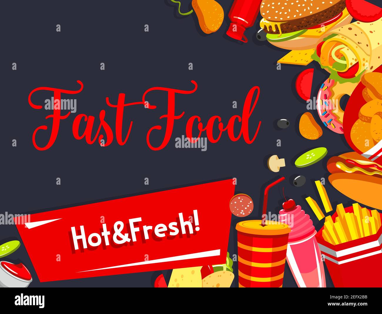Fast food menu poster template for fastfood restaurant or cinema bar