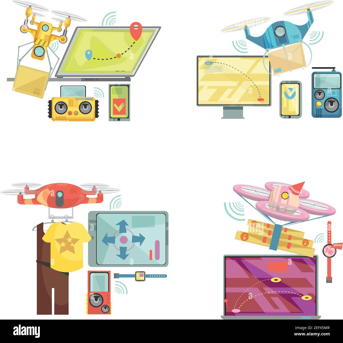 Using radio controlled drones for delivery goods 2x2 flat concept