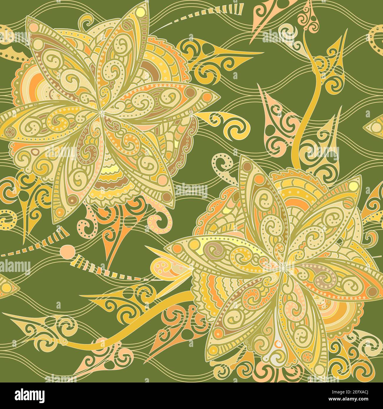 Seamless pattern with flowers and leaves in eastern style Stock Vector ...