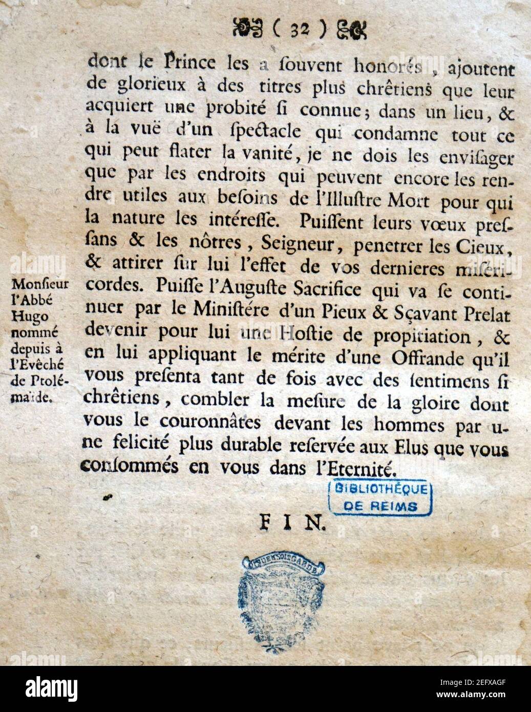 Oraison de Mgr Petit-Didier 71148. Stock Photo