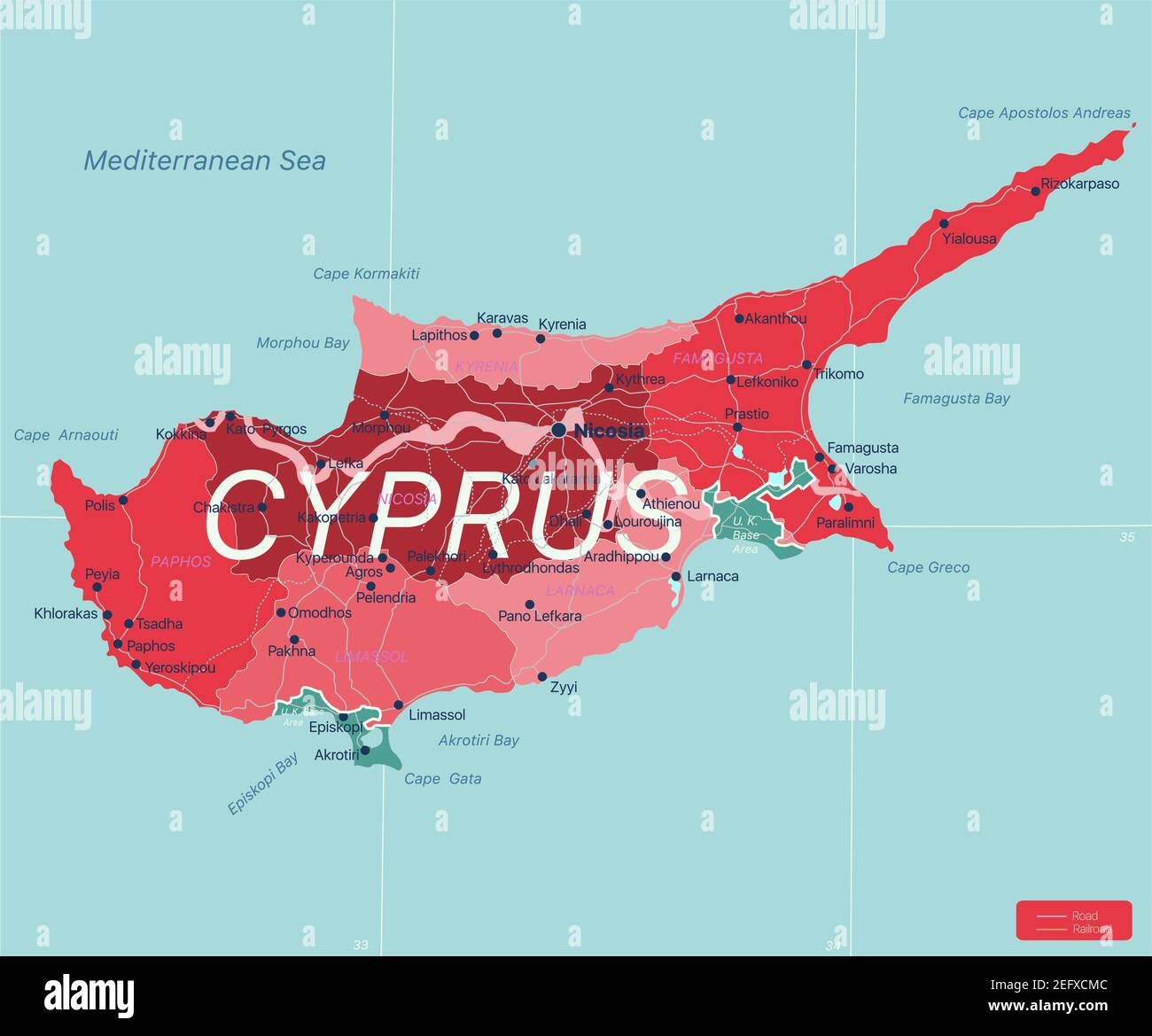 Cyprus country detailed editable map with regions cities and towns ...