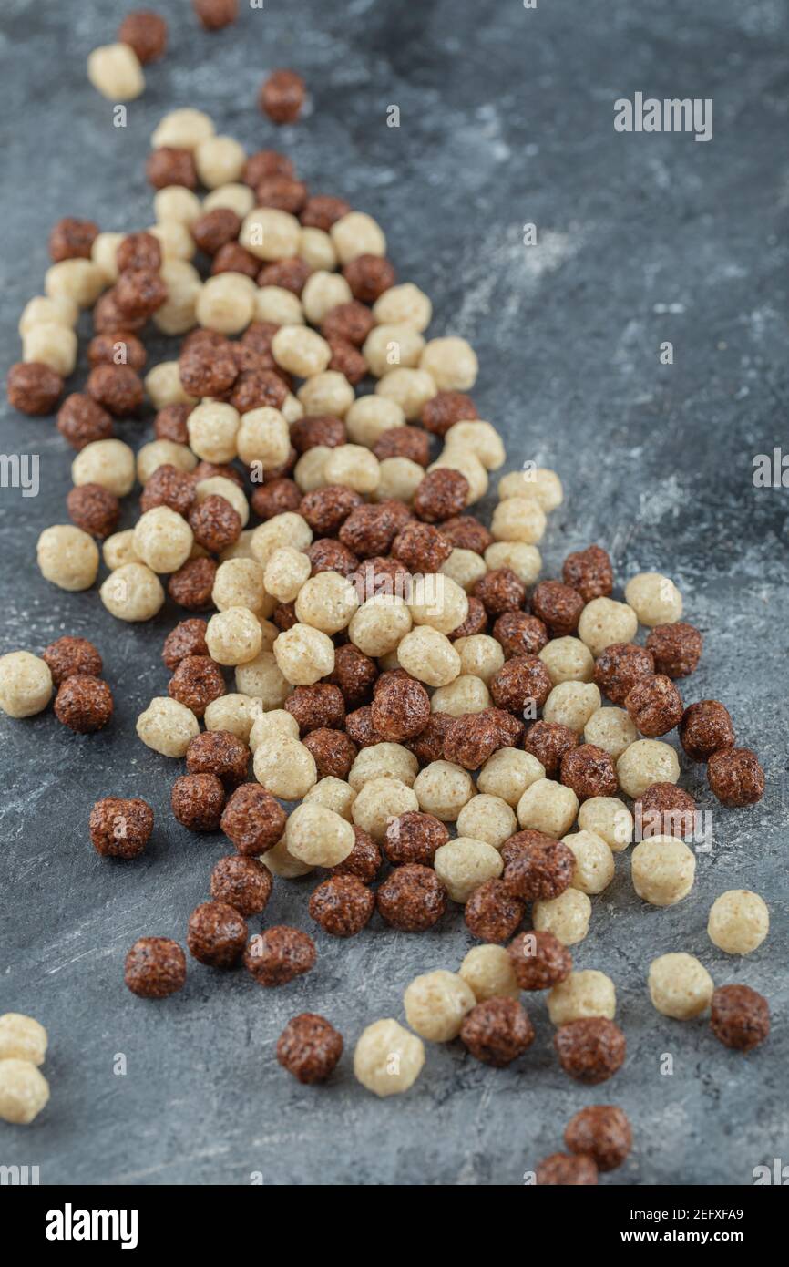 Chocolate balls corn flakes isolated on a gray background Stock Photo