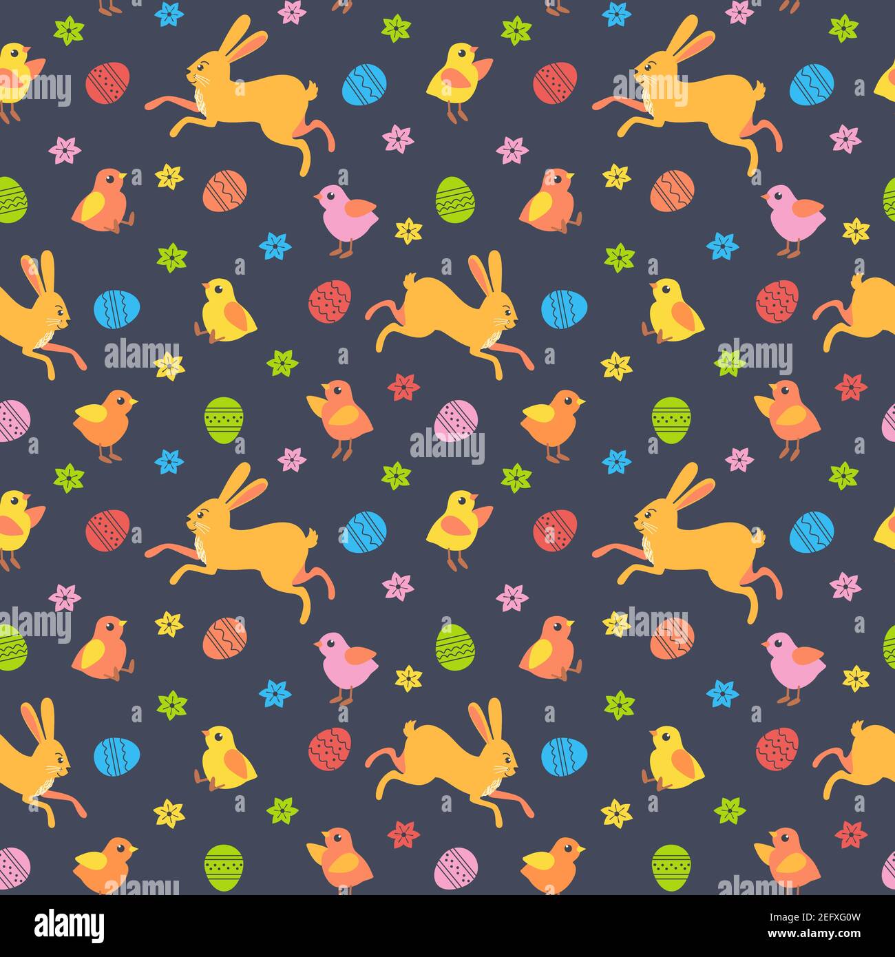 Cute Easter Rabbit Chicken Seasonal Decorative seamless vector pattern Cute Easter Rabbit Chicken Seasonal Decorative seamless vector pattern