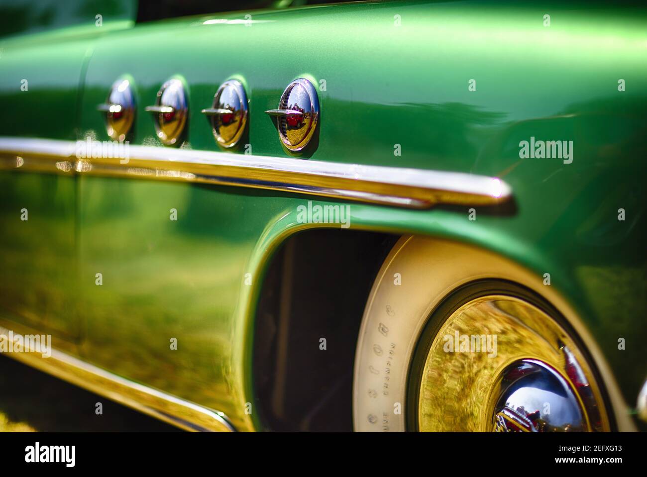 Fender With Chrome Portholes on a 1952 Buick Roadmaster Stock Photo