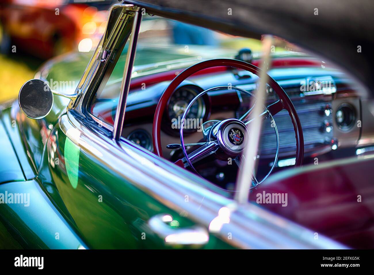 Steering Wheel of a Classic 1952 Buick Roadmaster Convertible Stock Photo