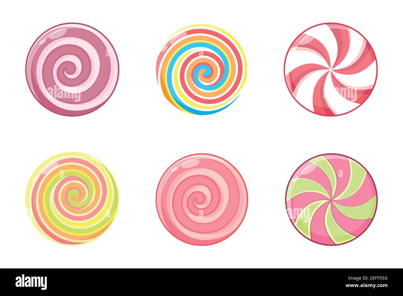 Christmas round candy set. Mint striped sweets without wrapper. Vector
