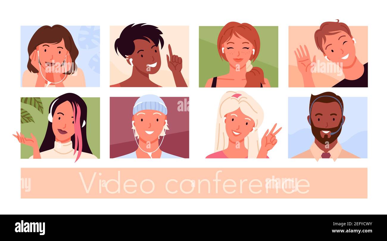People avatars for video conference and social media chat, young girl and boy user faces Stock Vector