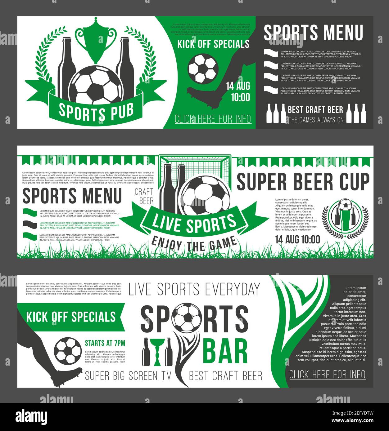 Soccer sports bar banners template for football championship menu or