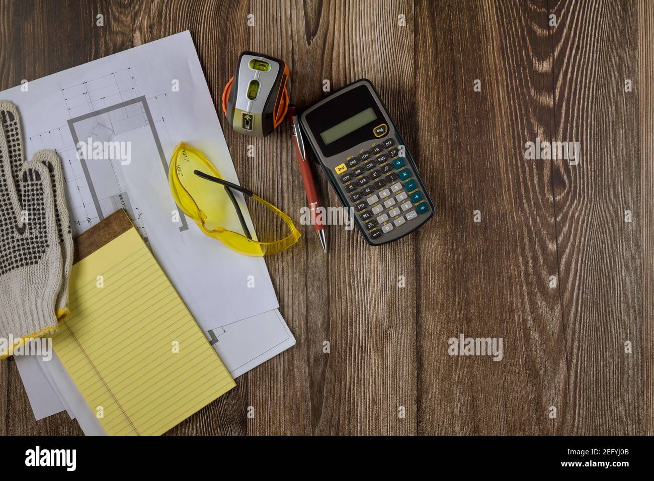 Standard Construction On Working Space Engineer A Among Kitchen Cabinet In The Architecture Plan On Paper Paper Blueprint Architectural Calculator Stock Photo Alamy