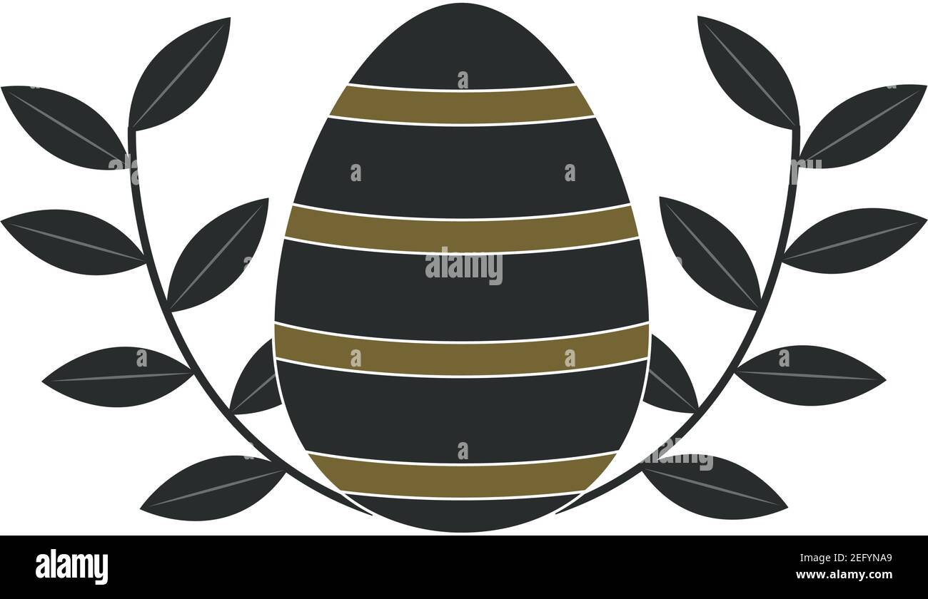 happy easter dark striped egg decoration leaf vector illustration white ...
