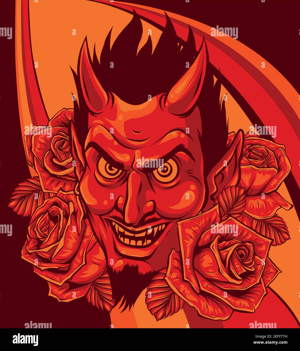 Evil face with red roses. Illustration vector image Stock Vector