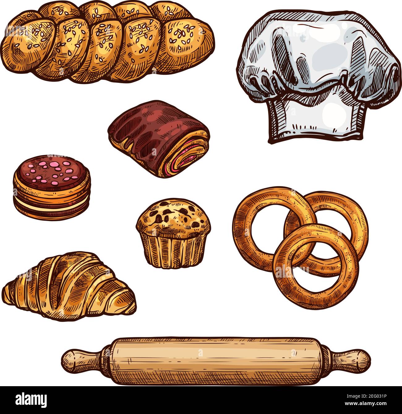 Bread isolated sketch of bakery and pastry shop product. Loaf of wheat ...