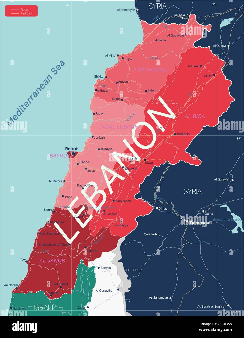 Lebanon World Map Lebanon Country Detailed Editable Map With Regions Cities And Towns Roads And Railways Geographic Sites Vector Eps 10 File 2EG0358