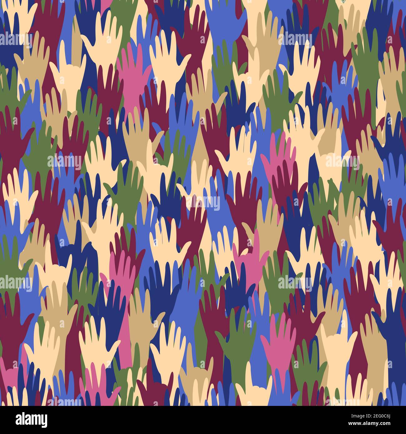 Seamless pattern with hands up (some with rock on sign) Stock Vector