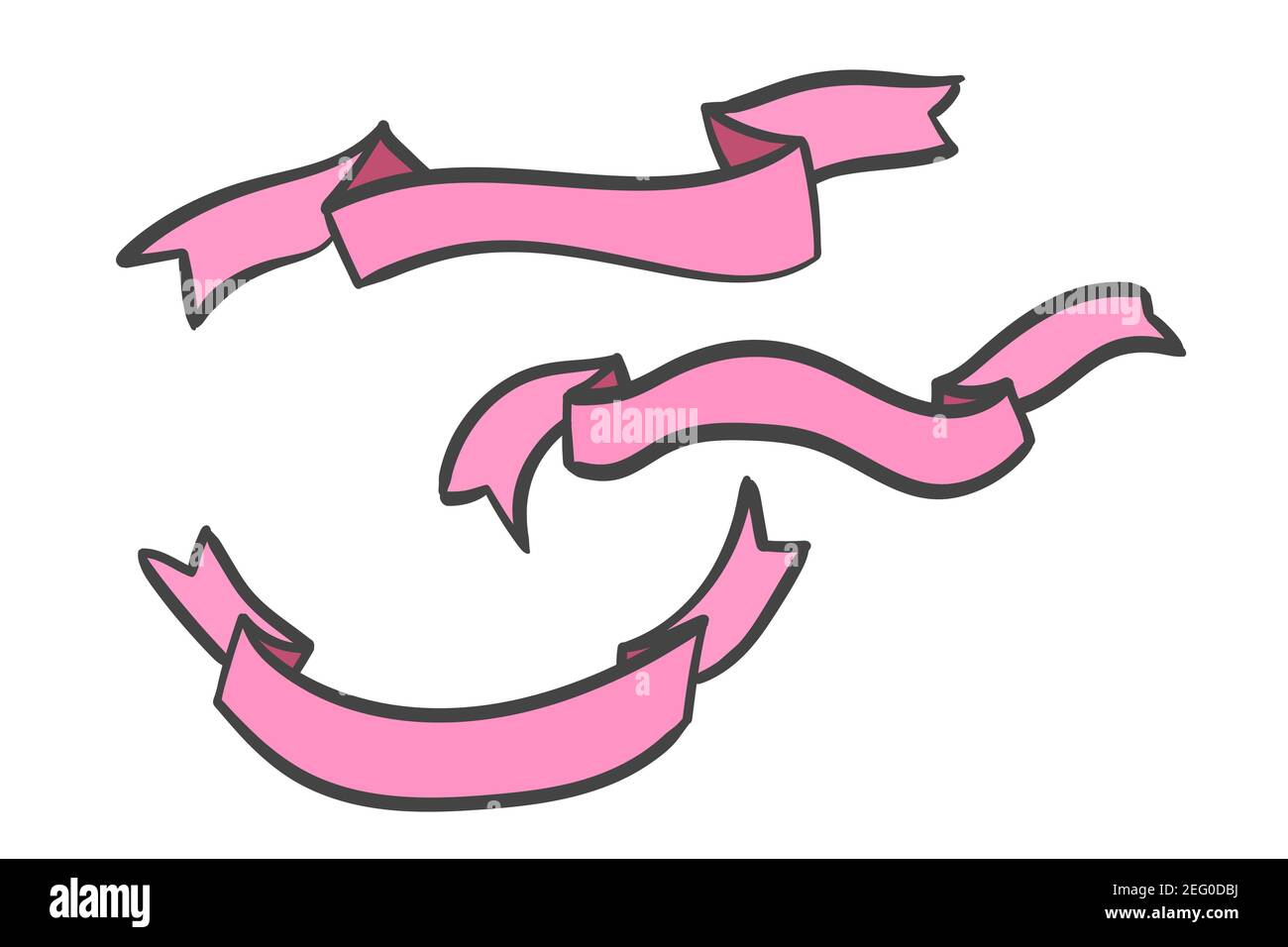 Set of pink silhouette doodle ribbons isolated on white background ...