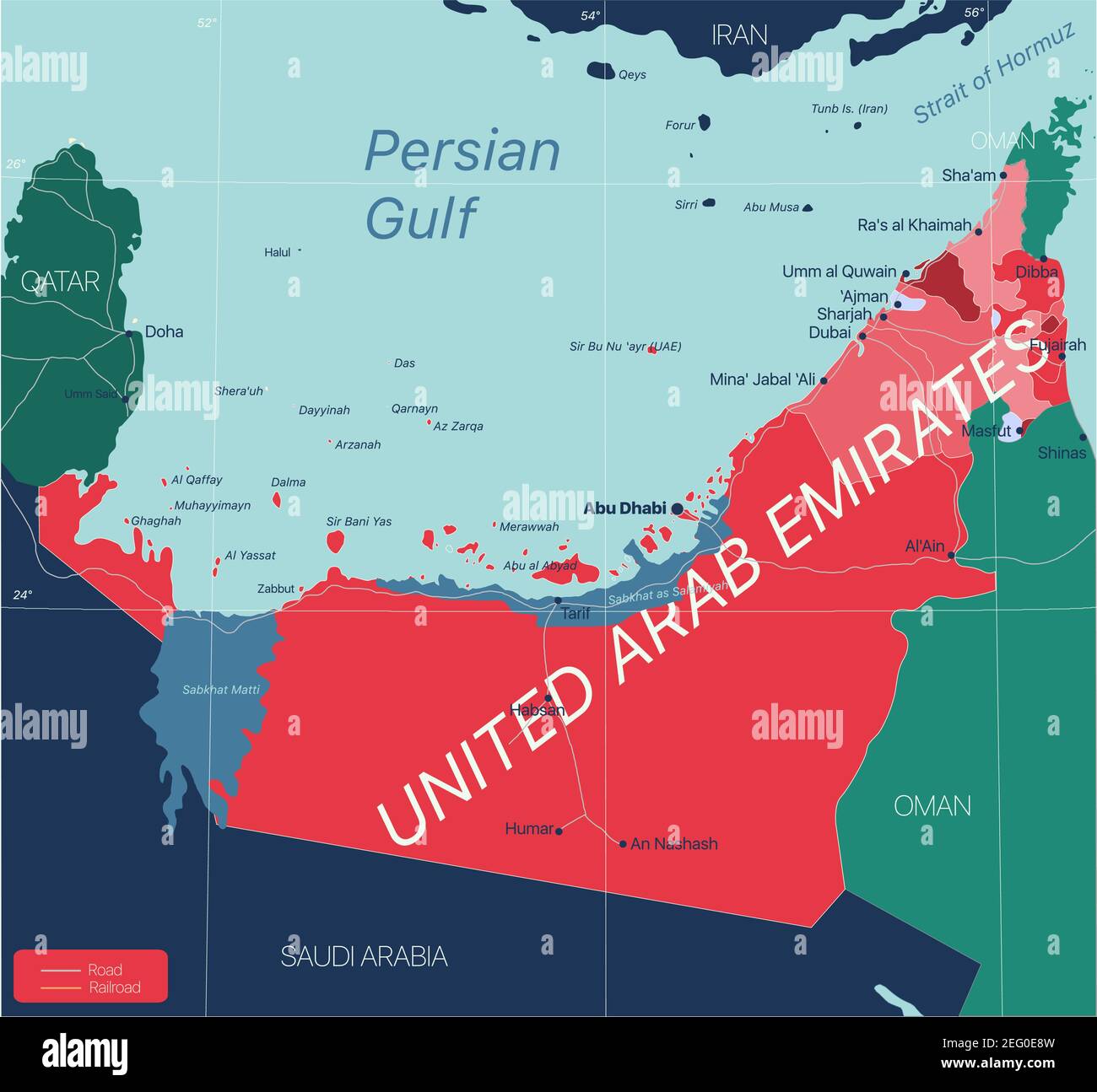 United Arab Emirates Neighboring Countries United Arab Emirates Country Detailed Editable Map With Regions Cities And  Towns, Roads And Railways, Geographic Sites. Vector Eps-10 File Stock  Vector Image & Art - Alamy