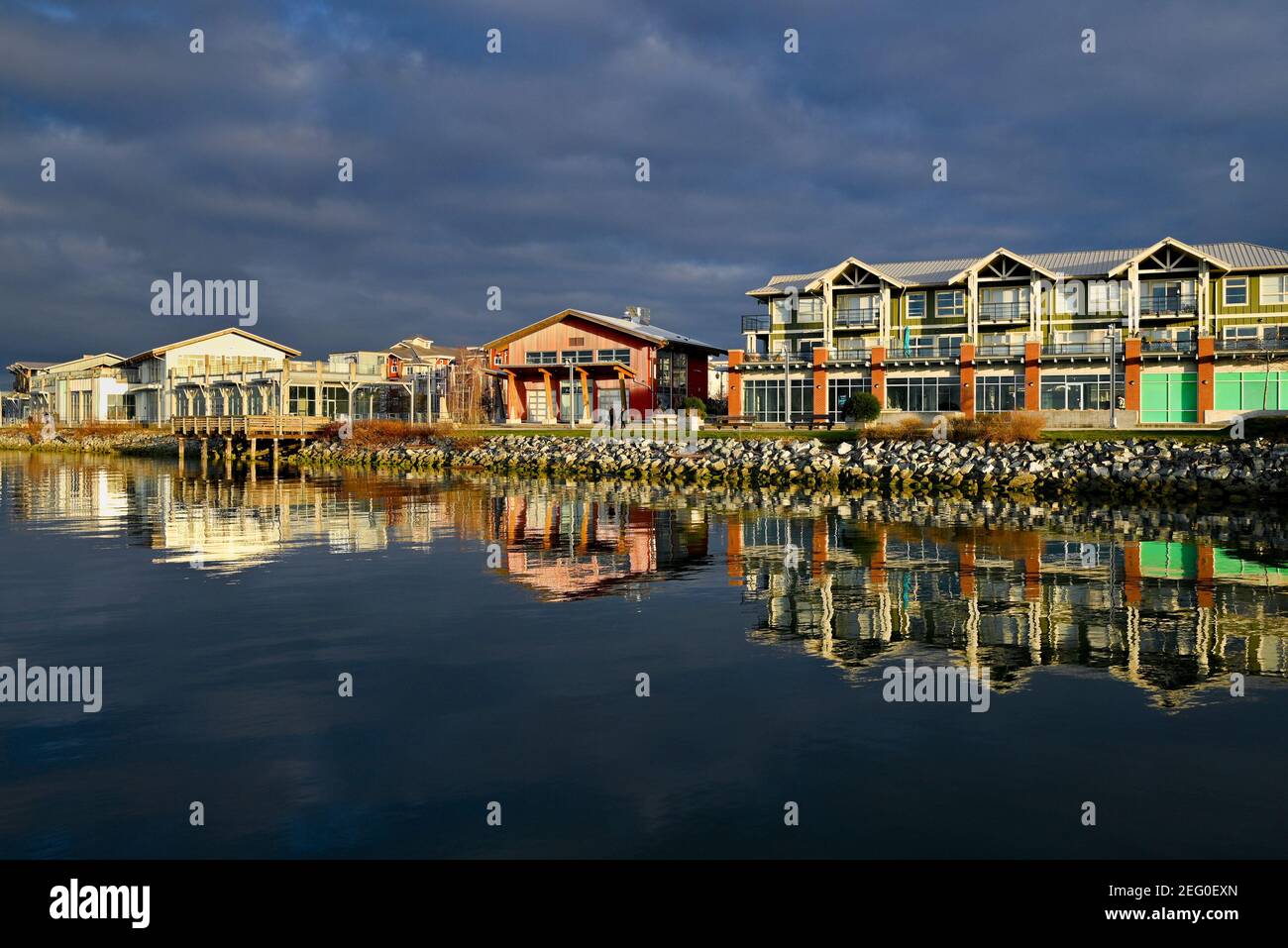 Waterfront condos, Imperial Landing, Steveston, Richmond, British Columbia, Canada Stock Photo