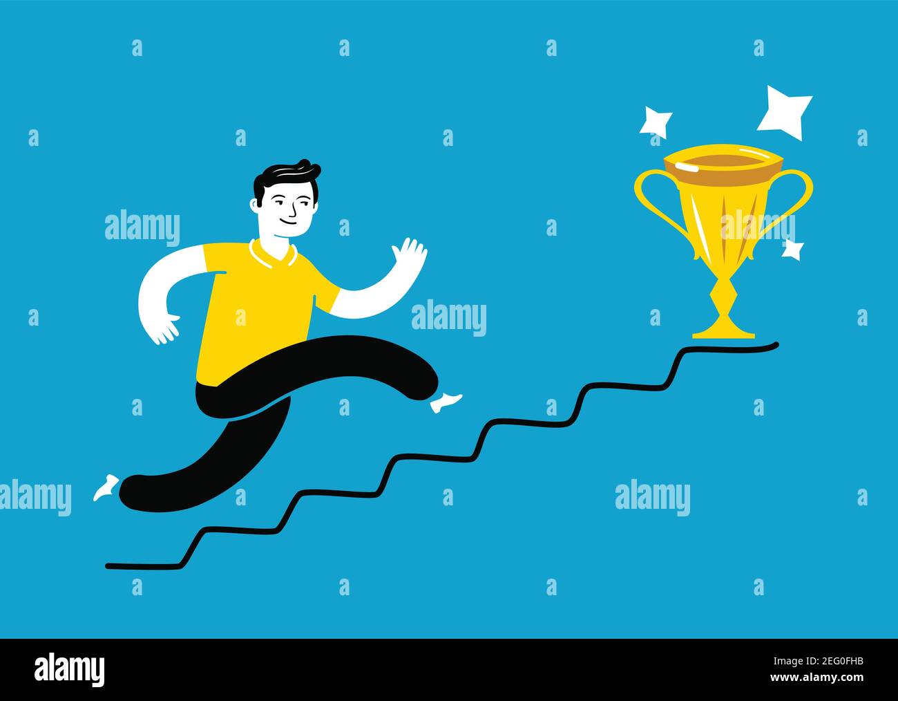 Businessman runs up challenge stairs to find success. Business concept vector Stock Vector