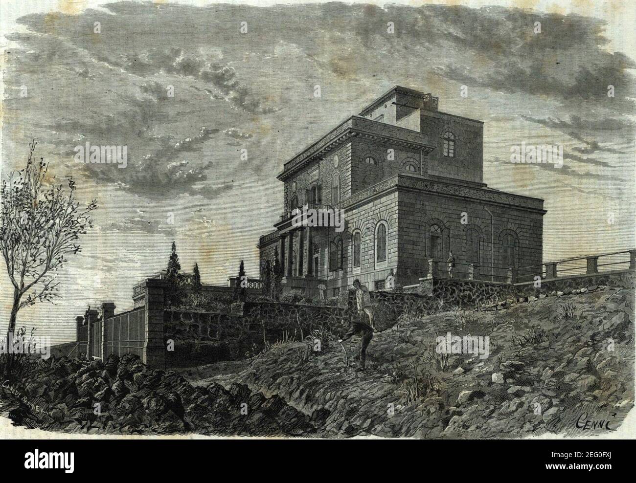 Osservatorio Vesuviano xilografia. Stock Photo