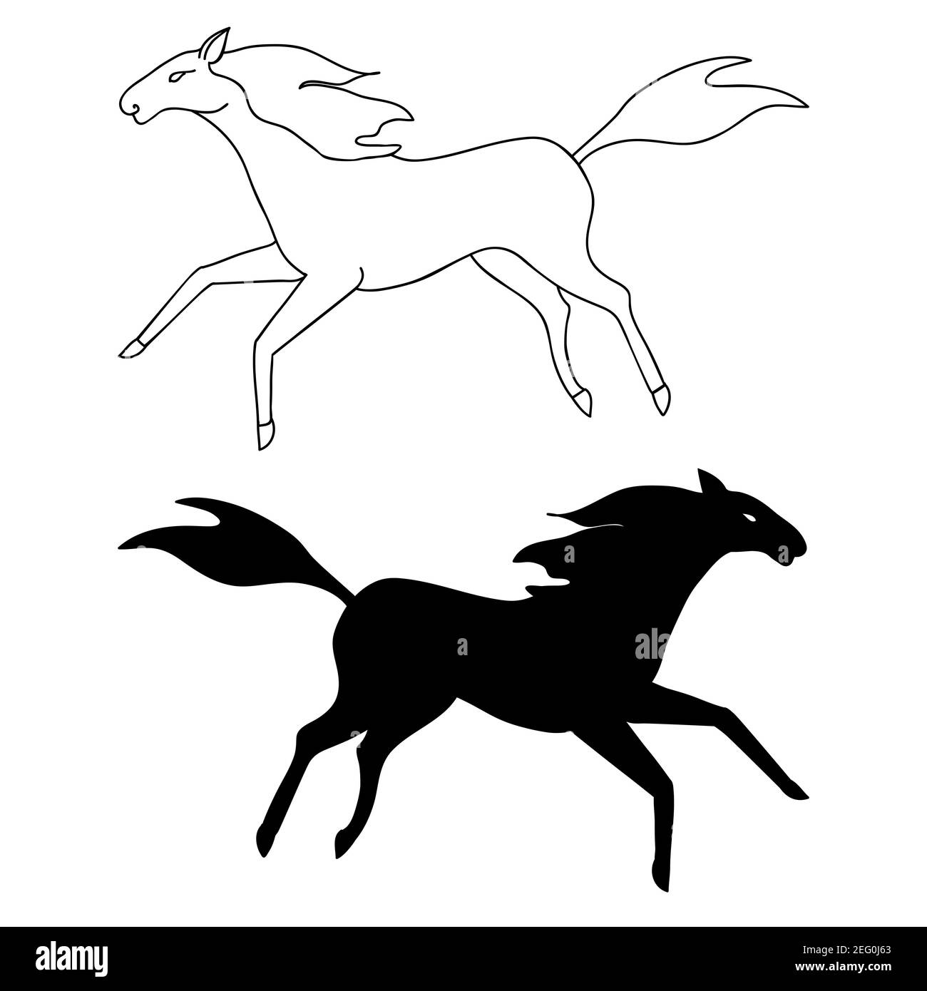 Horse sketch and silhouette isolated on white Stock Vector