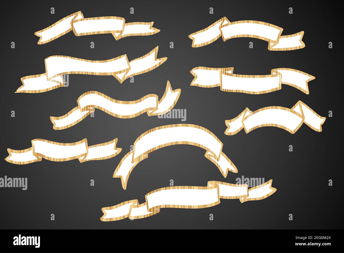 Set of white silhouette doodle ribbons isolated on black background ...