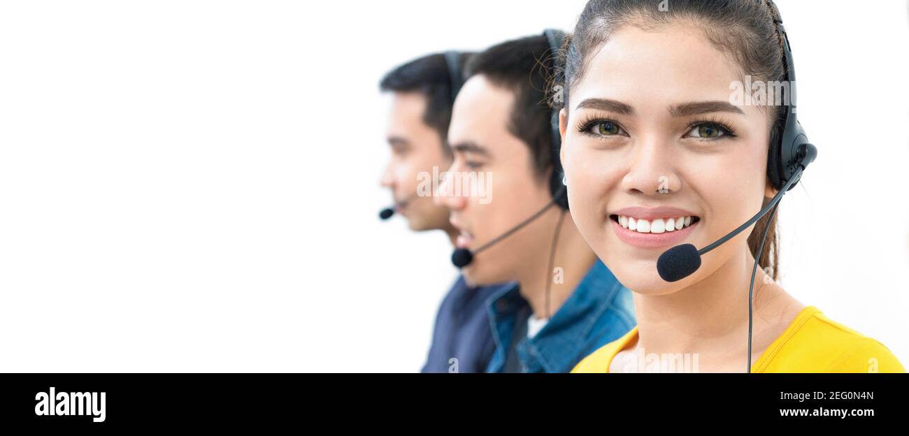 Asian call center team, panoramic banner with copy space Stock Photo