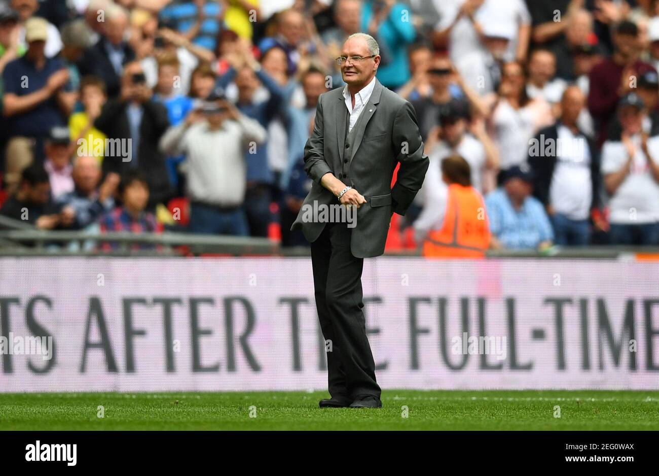 Soccer Football - Premier League - Tottenham Hotspur vs Leicester City - Wembley Stadium, London, Britain - May 13, 2018     Former Tottenham player Paul Gascoigne on the pitch at half time     REUTERS/Dylan Martinez        EDITORIAL USE ONLY. No use with unauthorized audio, video, data, fixture lists, club/league logos or 'live' services. Online in-match use limited to 75 images, no video emulation. No use in betting, games or single club/league/player publications.  Please contact your account representative for further details. Stock Photo