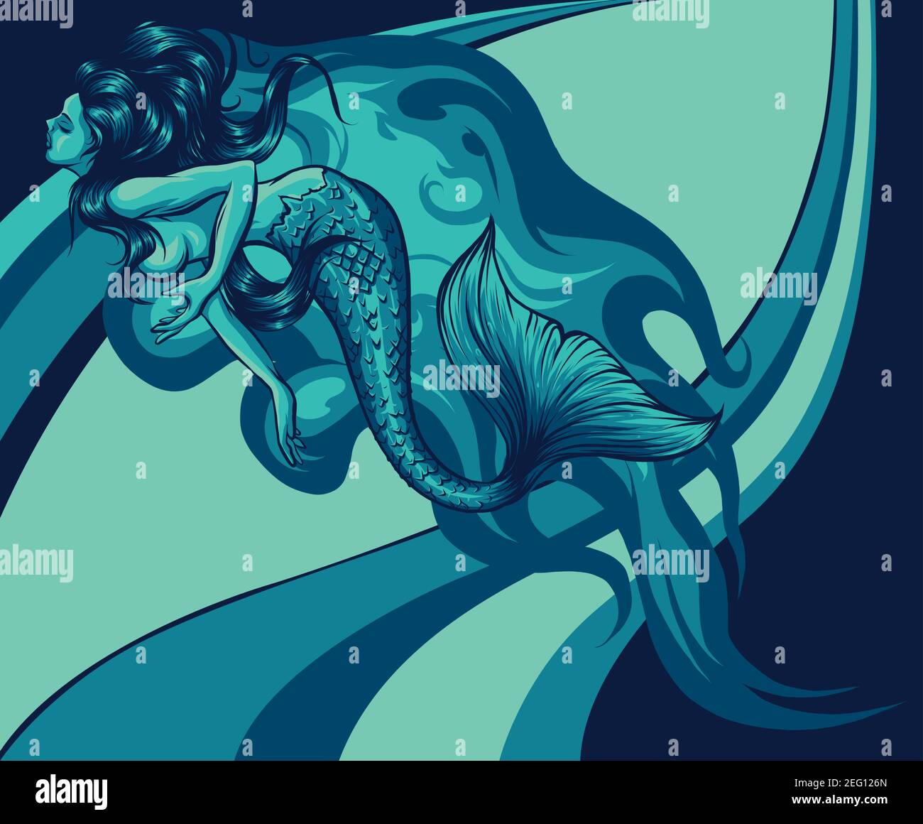 vector ilustrarton of mermaids Siren. art designm Stock Vector