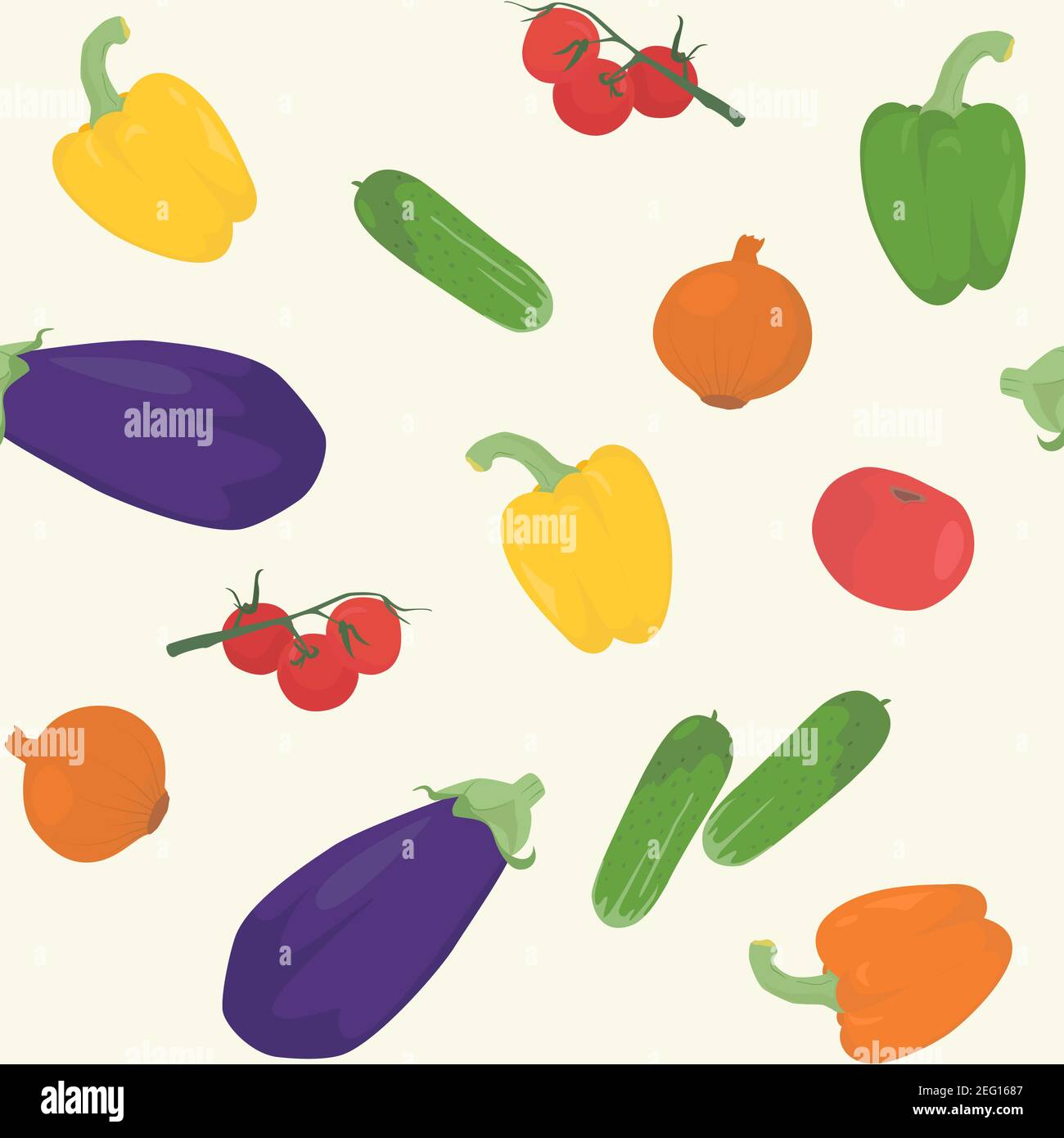Colorful seamless pattern with various cartoon vegetables Stock Vector