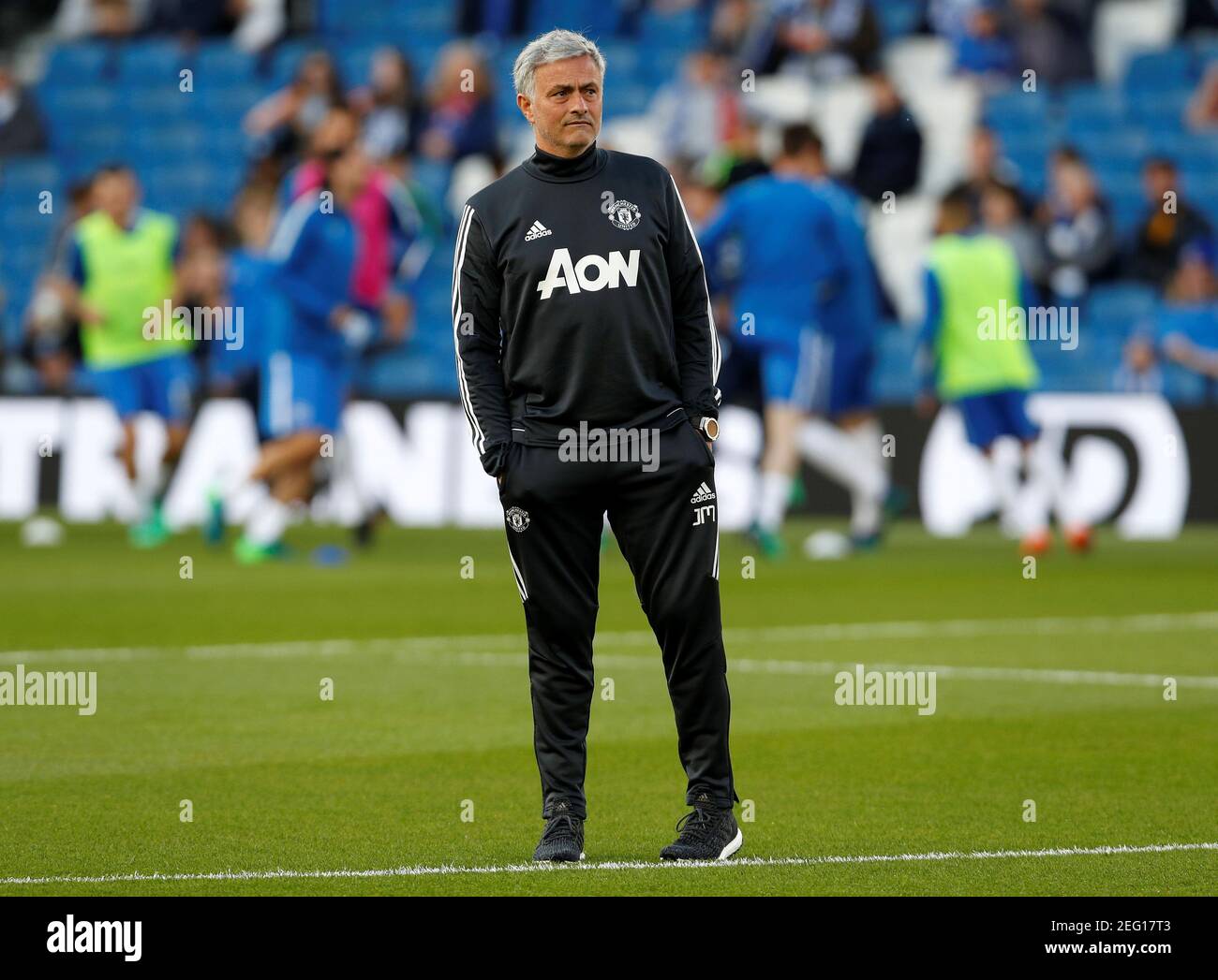 Soccer Football - Premier League - Brighton & Hove Albion v Manchester United - The American Express Community Stadium, Brighton, Britain - May 4, 2018   Manchester United manager Jose Mourinho during the warm up before the match    Action Images via Reuters/Paul Childs    EDITORIAL USE ONLY. No use with unauthorized audio, video, data, fixture lists, club/league logos or 'live' services. Online in-match use limited to 75 images, no video emulation. No use in betting, games or single club/league/player publications.  Please contact your account representative for further details. Stock Photo
