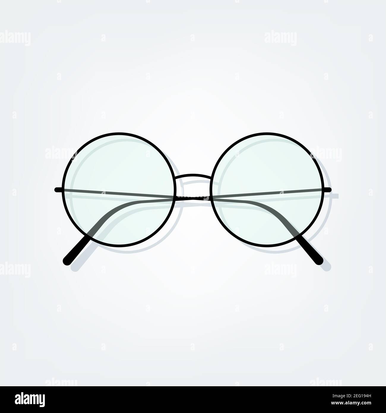 Rounded eyeglasses on grey background. Vector illustration, flat design Stock Vector