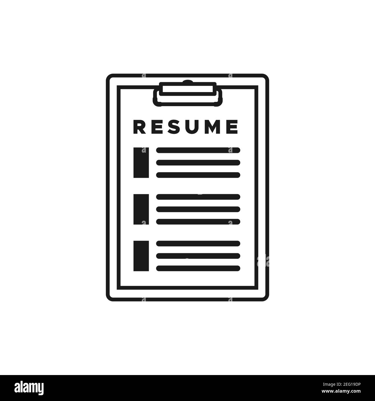 Clipboard resume icon. Black outline. Vector illustration, flat design Stock Vector