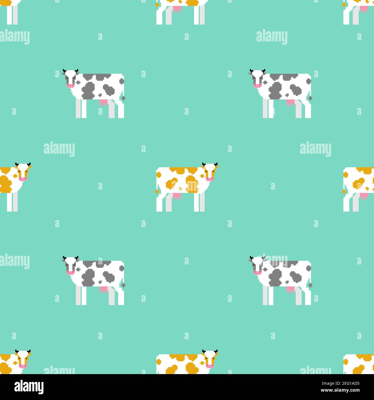 Cow pixel art pattern seamless. 8 bit farm animal backgroundn. vector ...