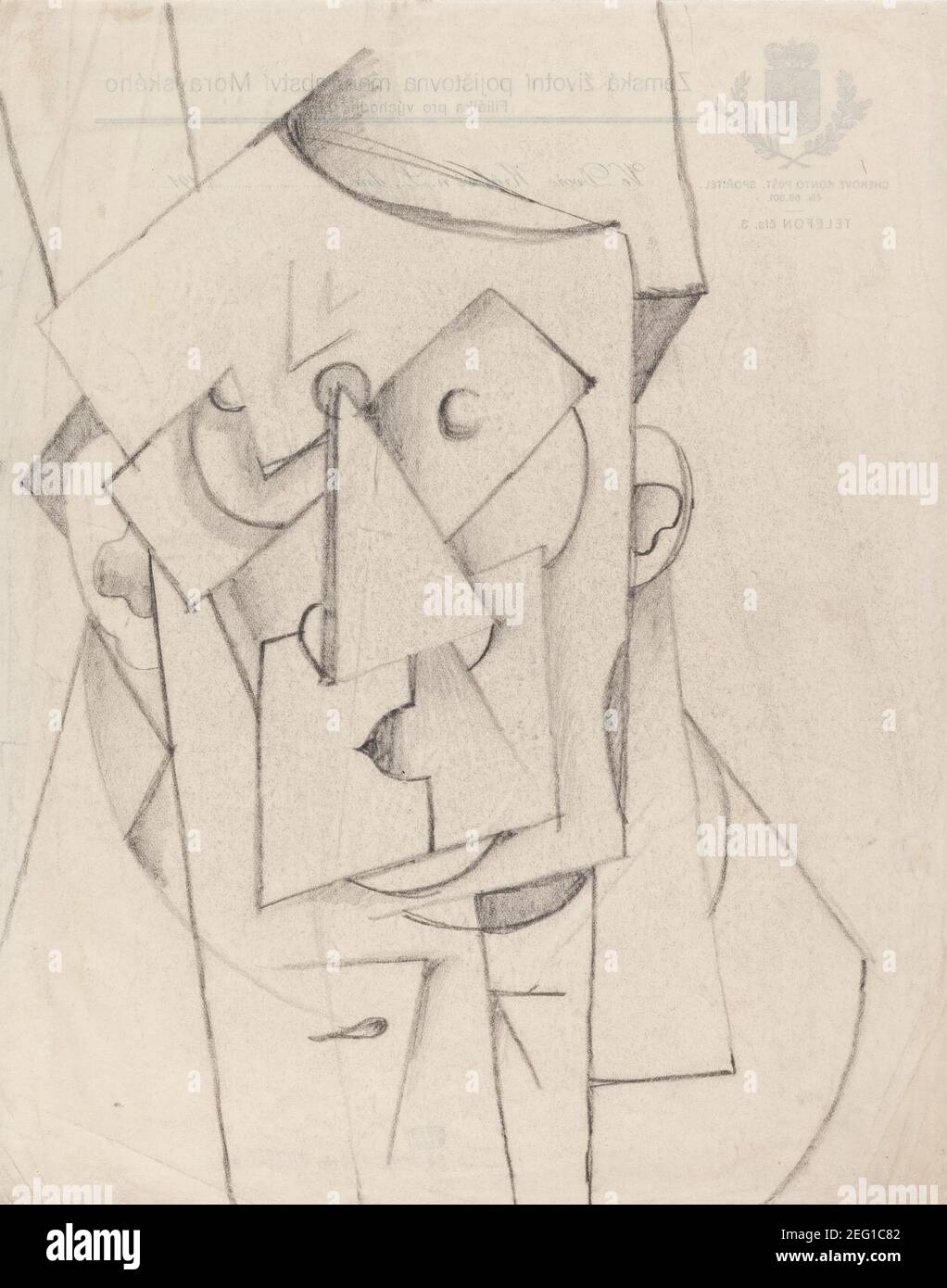Otto Gutfreund, Kubistická komposice – hlava (1912-1913), kresba tužkou Stock Photo