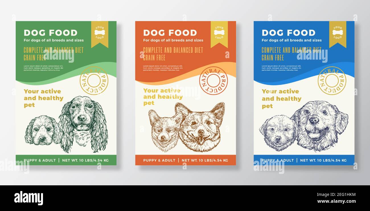 Dog Food Label Templates Set. Abstract Vector Packaging Design With Dog Treat Label Template