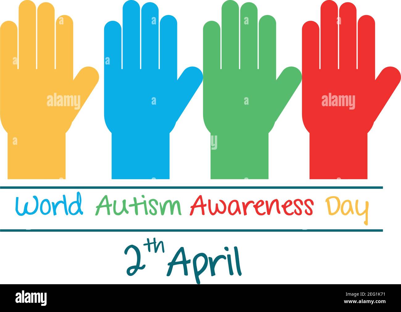 autism awareness day raised hands different color card vector illustration Stock Vector