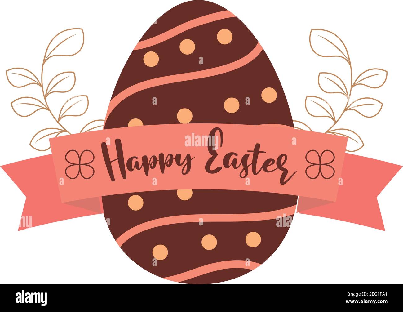 happy easter brown egg floral and ribbon vector illustration white ...