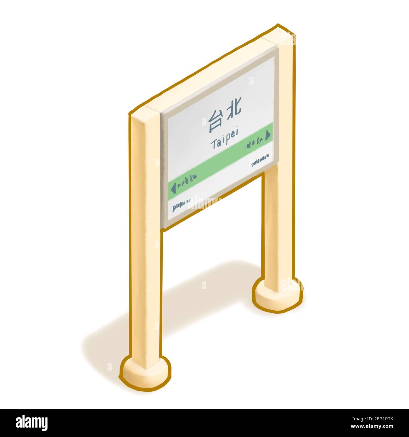 Station name board, a digital painting of Taipei railway station signboard for traveling by Taiwan train isometric cartoon icon raster 3D illustration Stock Photo