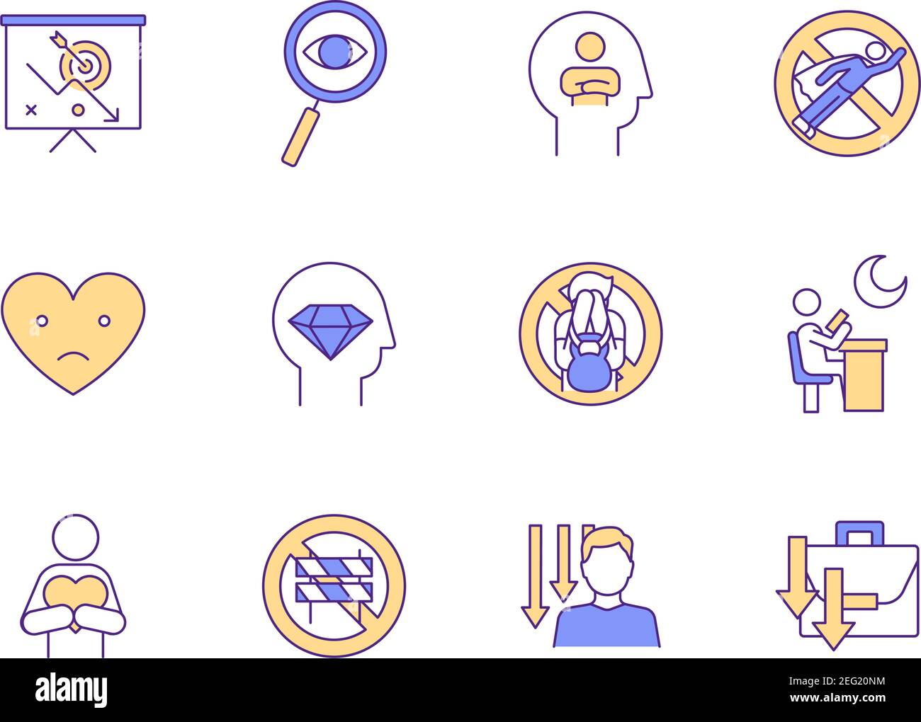 Procrastination RGB color icons set Stock Vector