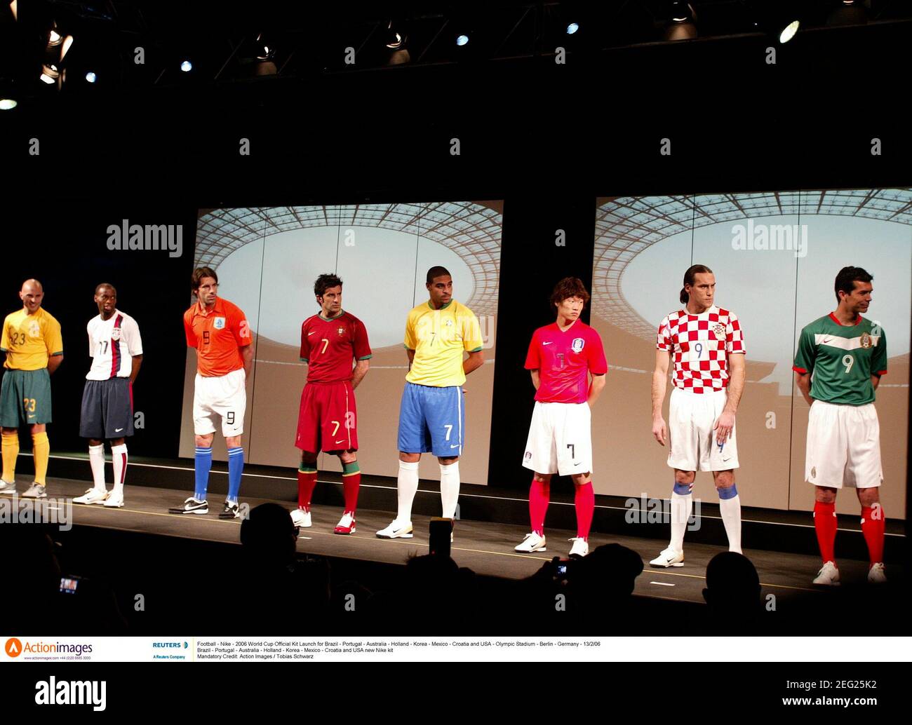 Football - Nike - 2006 World Cup Official Kit Launch for Brazil - Portugal - Australia - Holland - Korea - Mexico - Croatia and USA - Olympic Stadium - Berlin - Germany - 13/2/06  Brazil - Portugal - Australia - Holland - Korea - Mexico - Croatia and USA new Nike kit  Mandatory Credit: Action Images / Tobias Schwarz Stock Photo