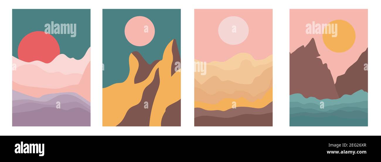 Landscape in boho minimal style vector illustration Stock Vector