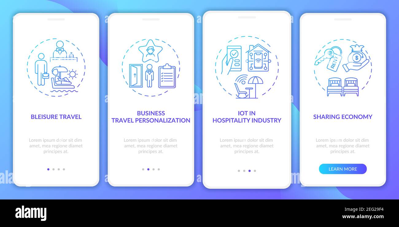Business travel trends onboarding mobile app page screen with concepts ...